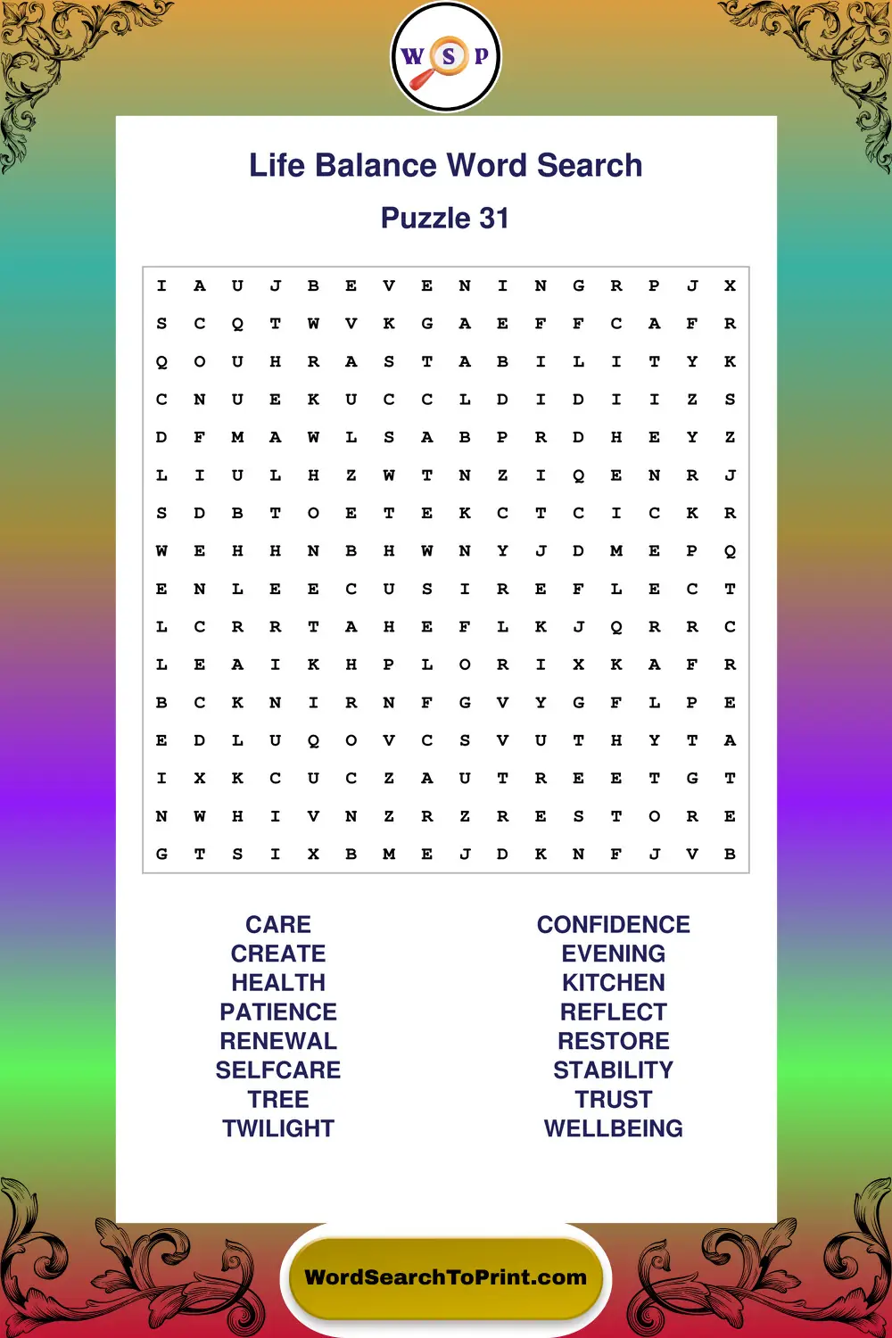 Life Balance Word Search Puzzle 31