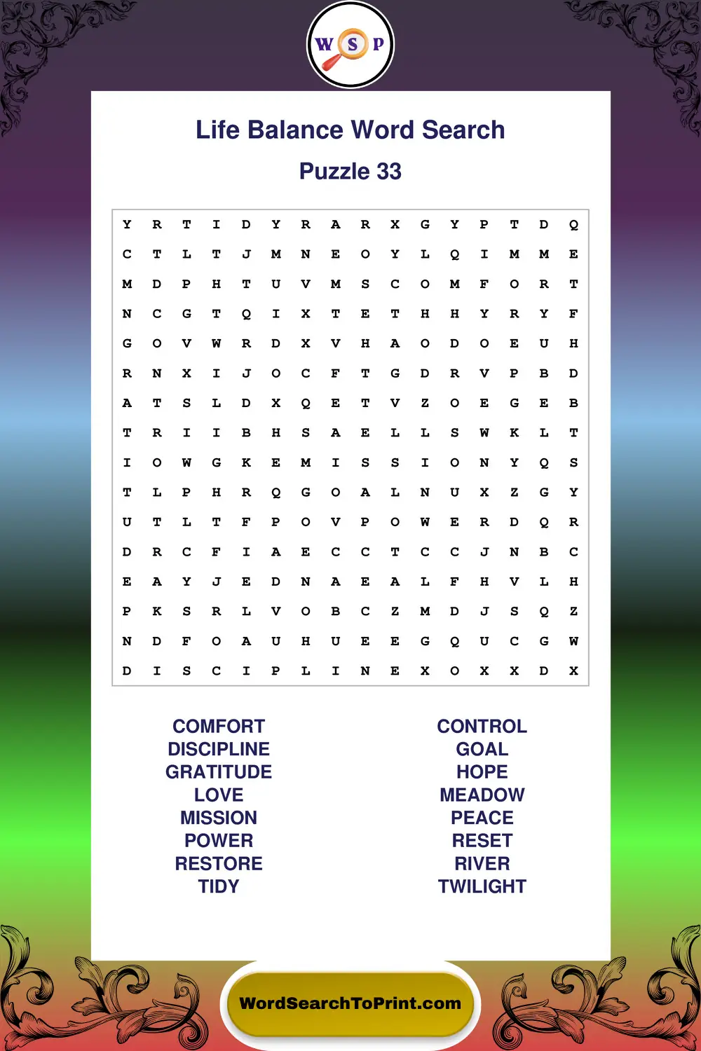 Life Balance Word Search Puzzle 33