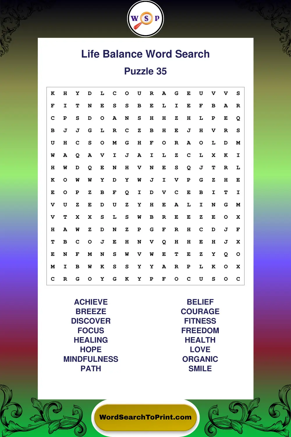Life Balance Word Search Puzzle 35