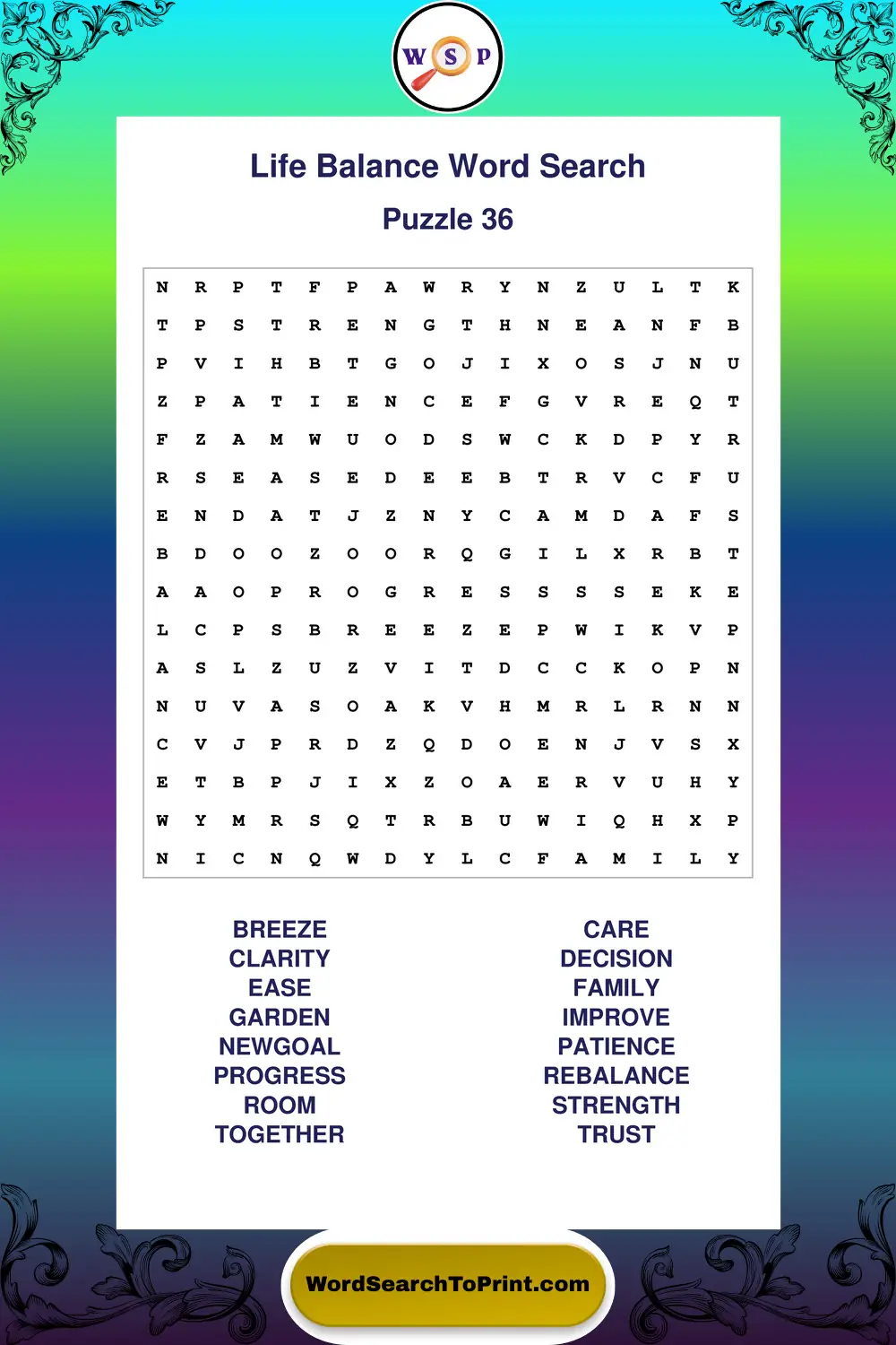 Life Balance Word Search Puzzle 36