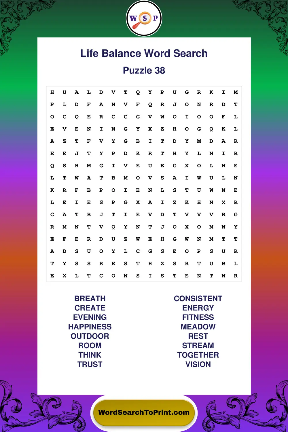 Life Balance Word Search Puzzle 38