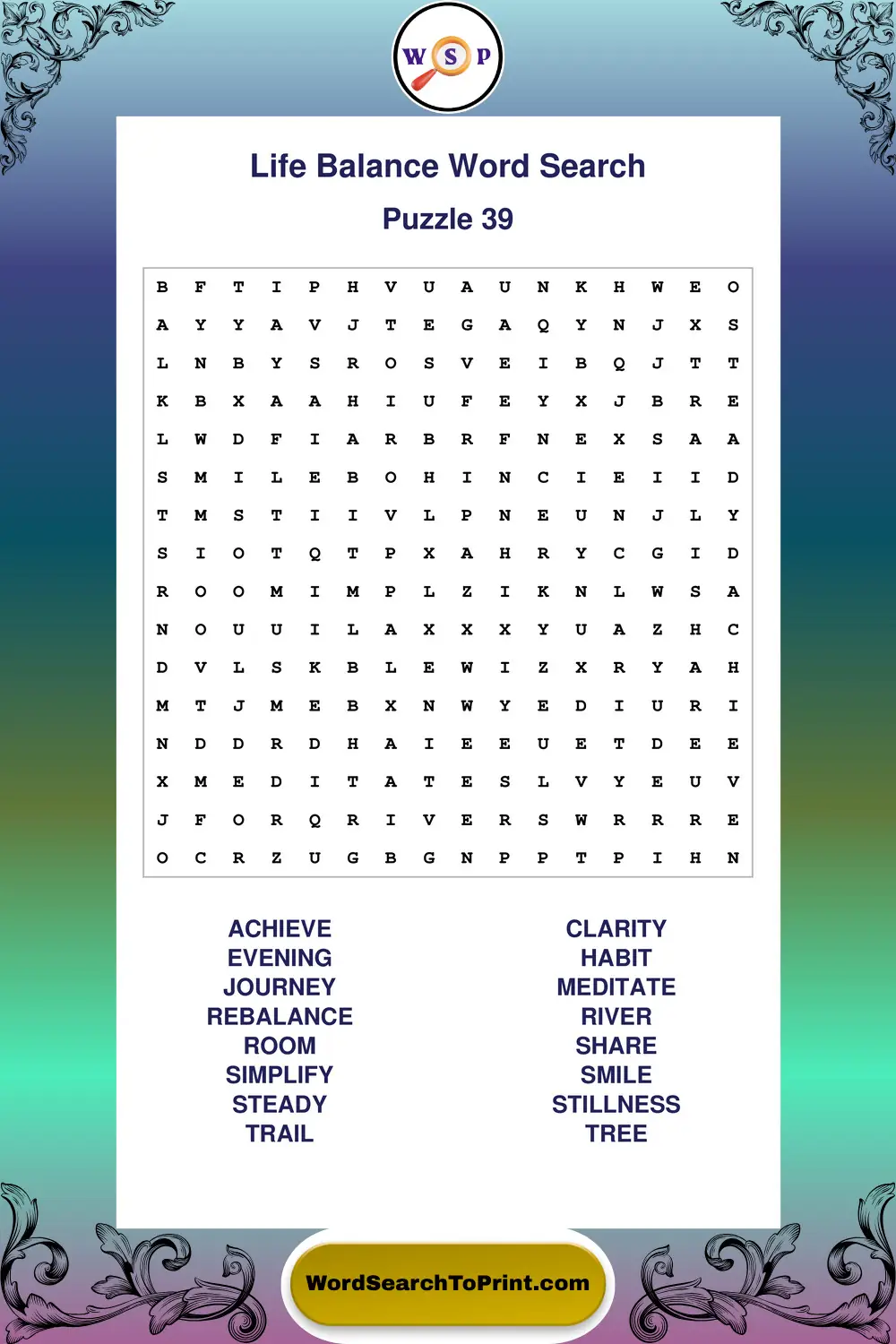 Life Balance Word Search Puzzle 39