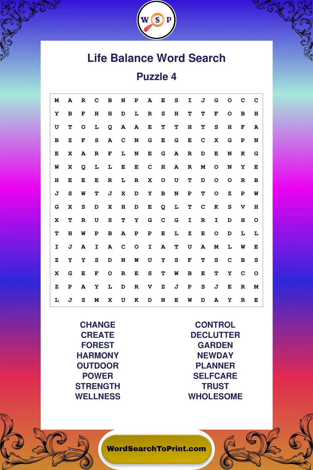 Life Balance Word Search Puzzle 4