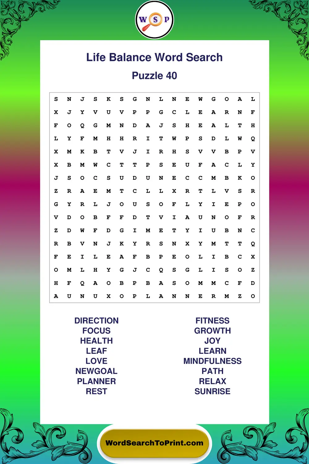 Life Balance Word Search Puzzle 40