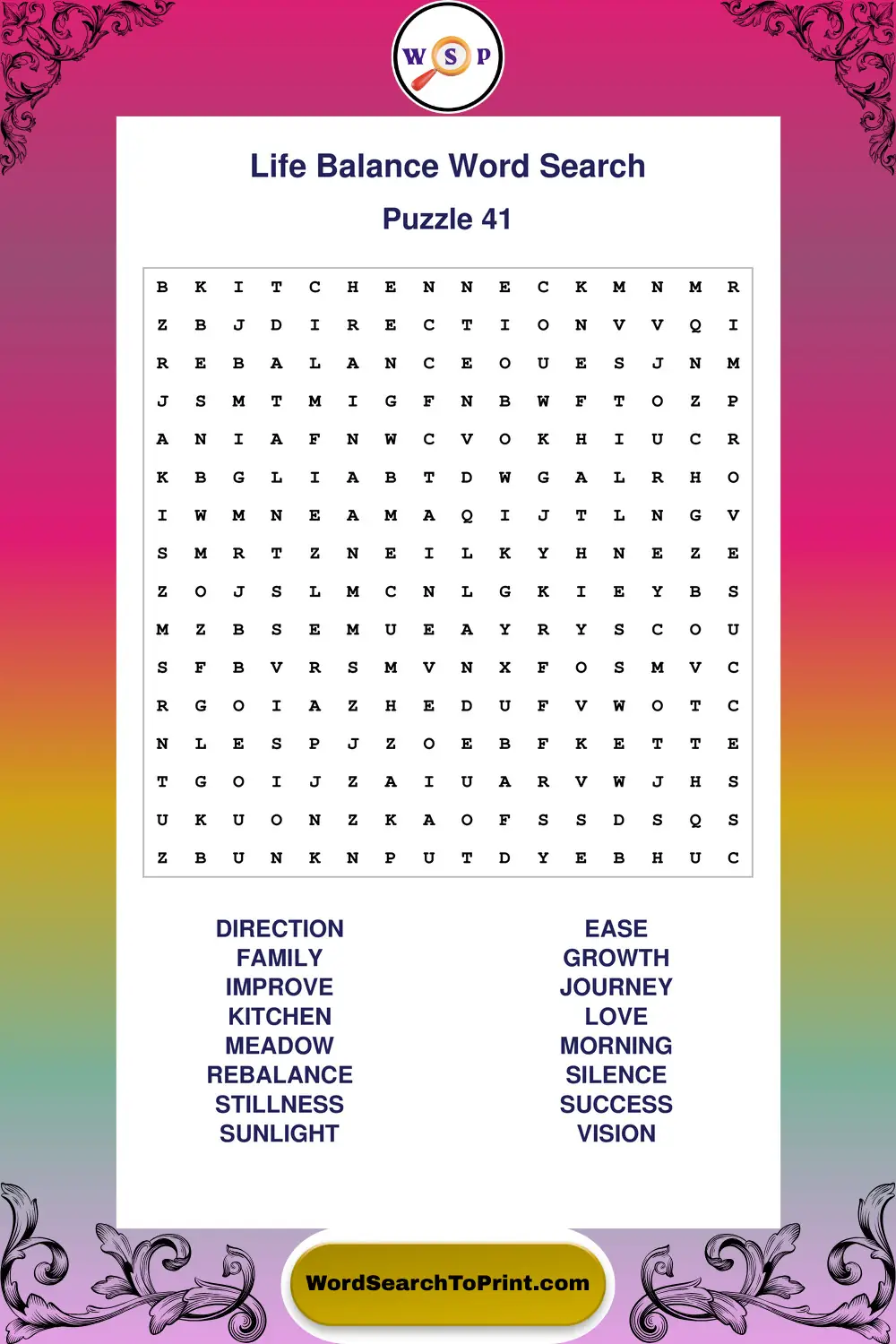 Life Balance Word Search Puzzle 41