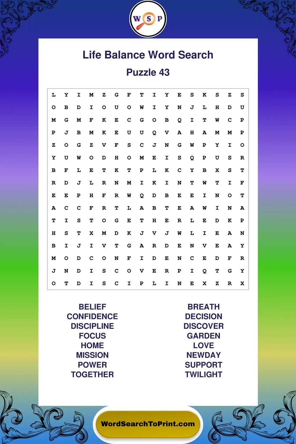 Life Balance Word Search Puzzle 43