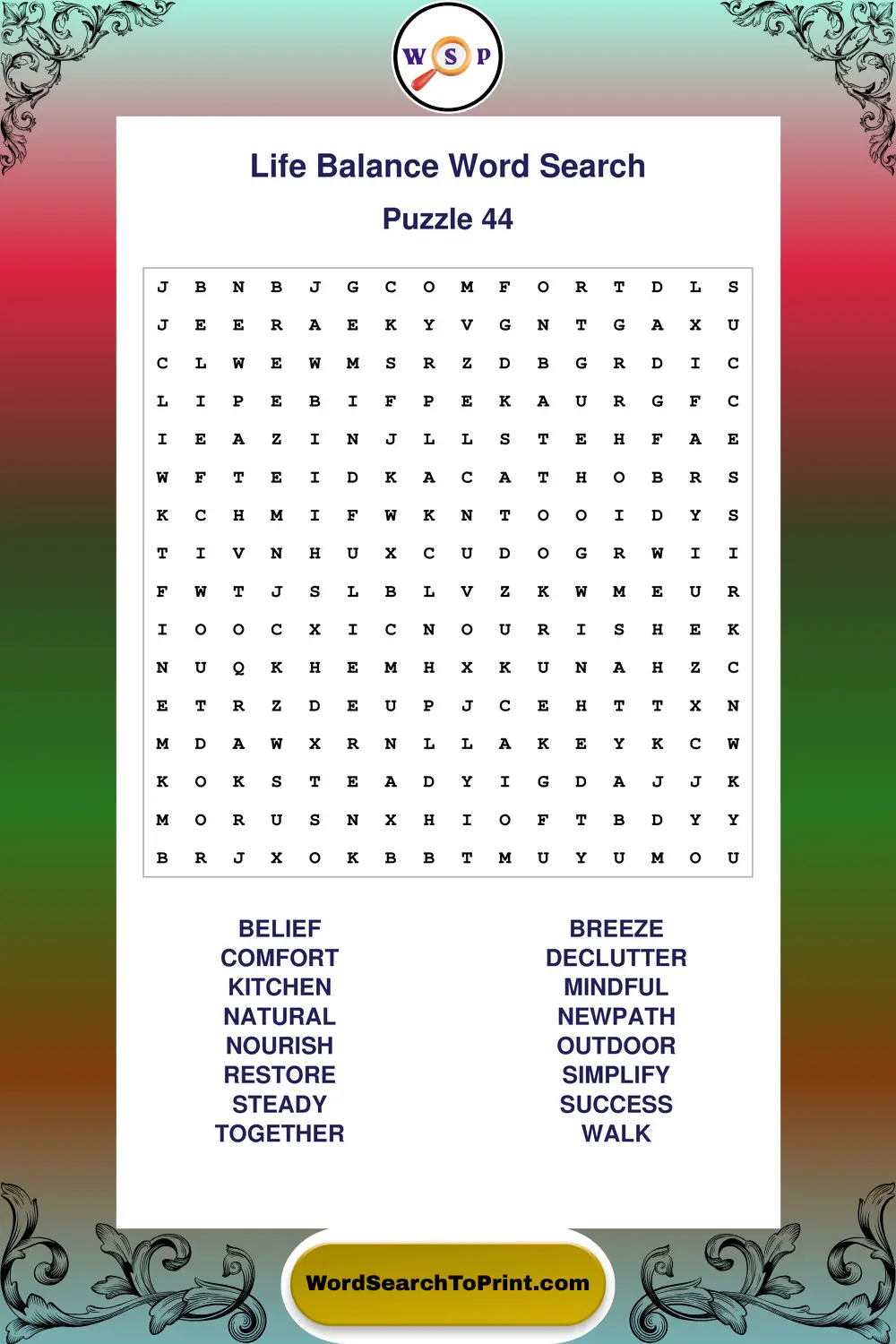 Life Balance Word Search Puzzle 44