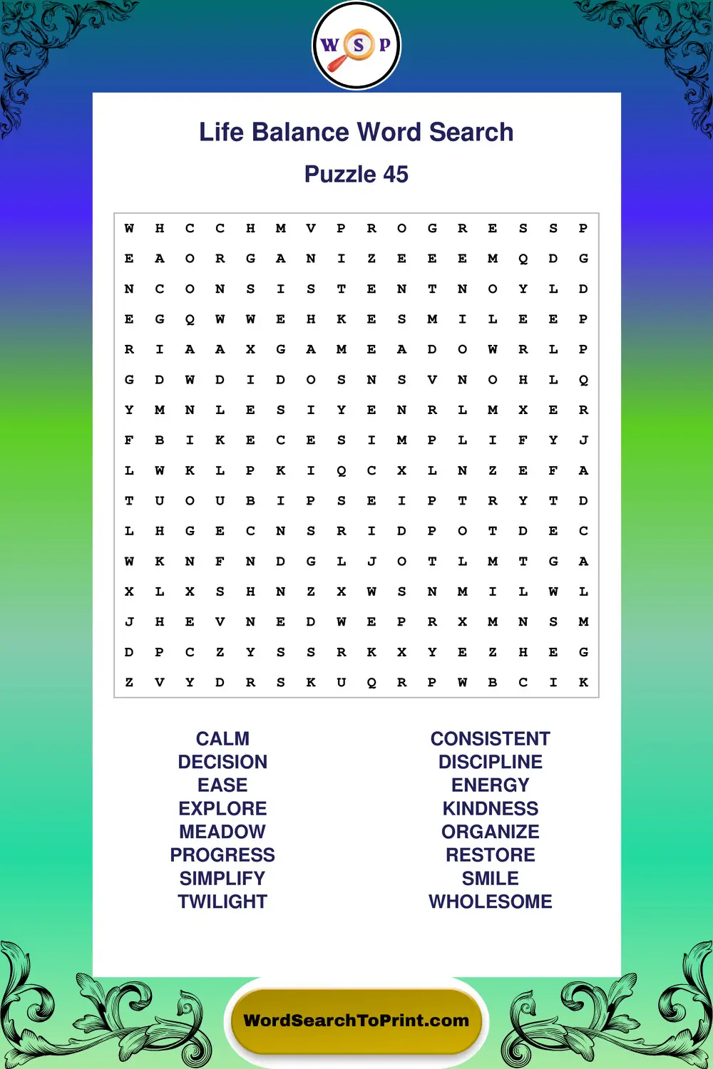 Life Balance Word Search Puzzle 45