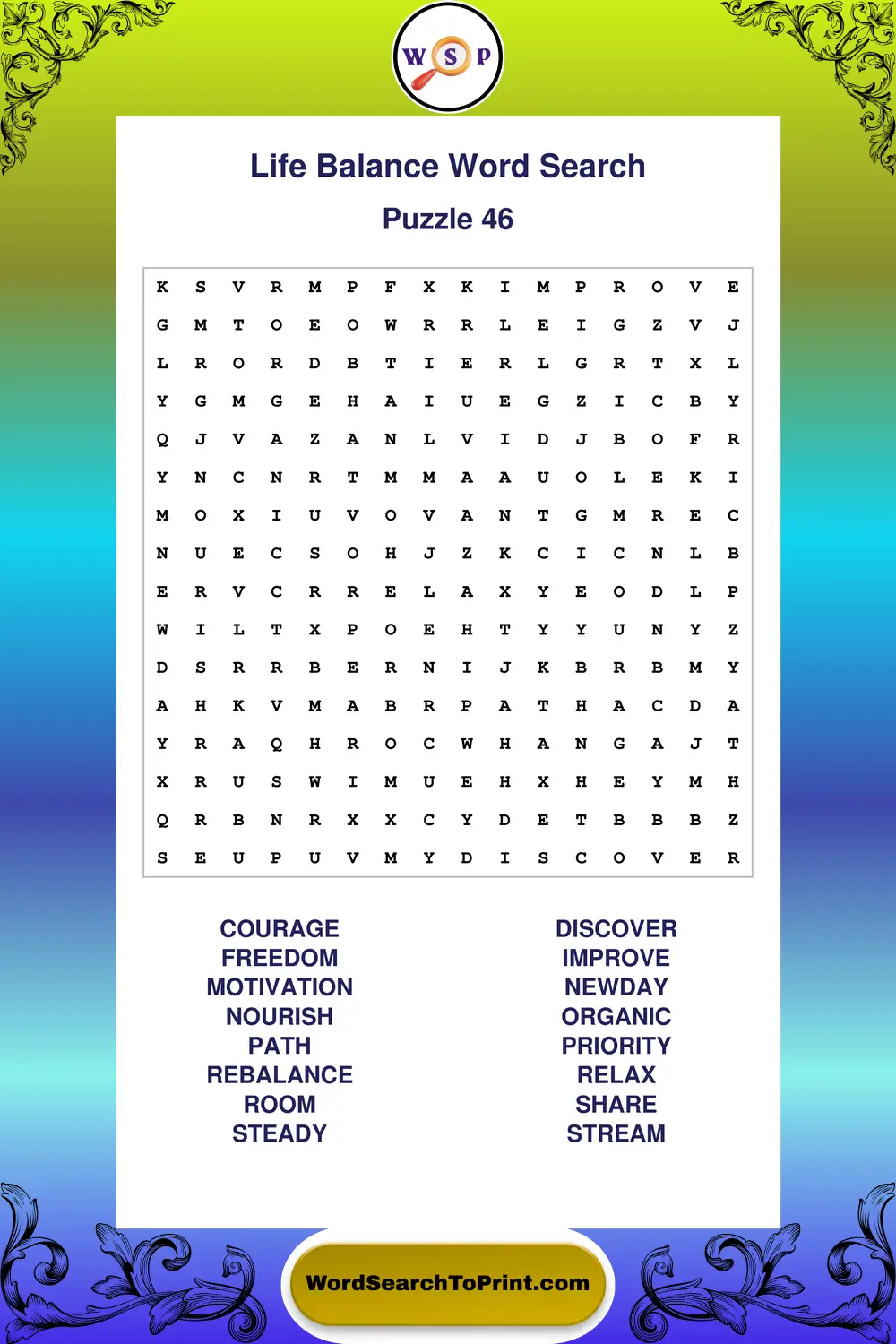 Life Balance Word Search Puzzle 46