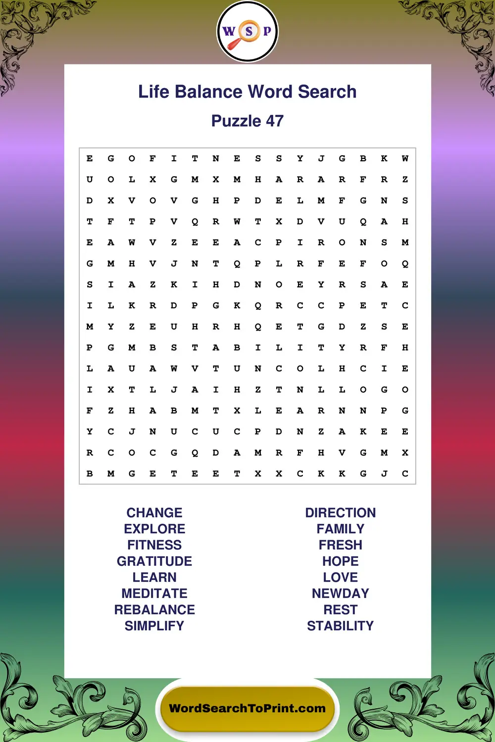 Life Balance Word Search Puzzle 47