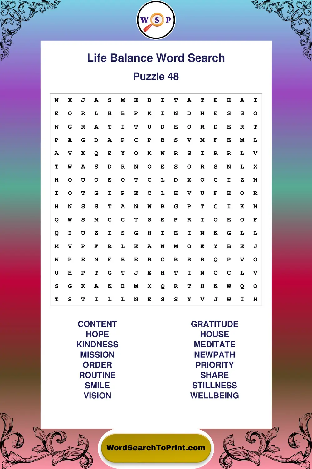 Life Balance Word Search Puzzle 48