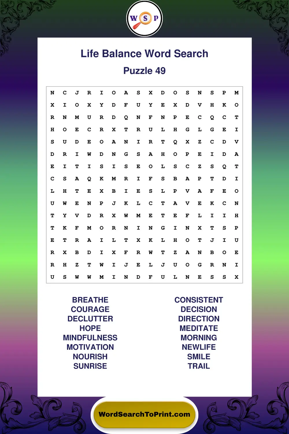 Life Balance Word Search Puzzle 49