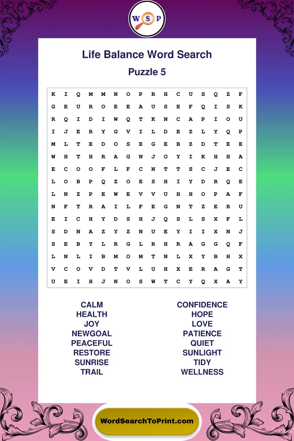 Life Balance Word Search Puzzle 5