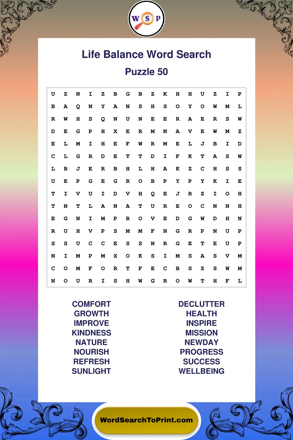 Life Balance Word Search Puzzle 50