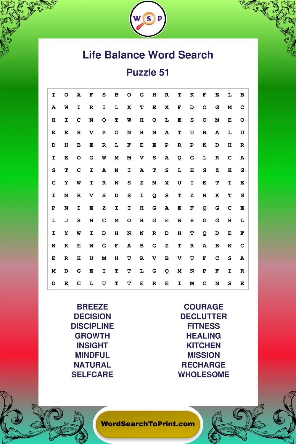 Life Balance Word Search Puzzle 51