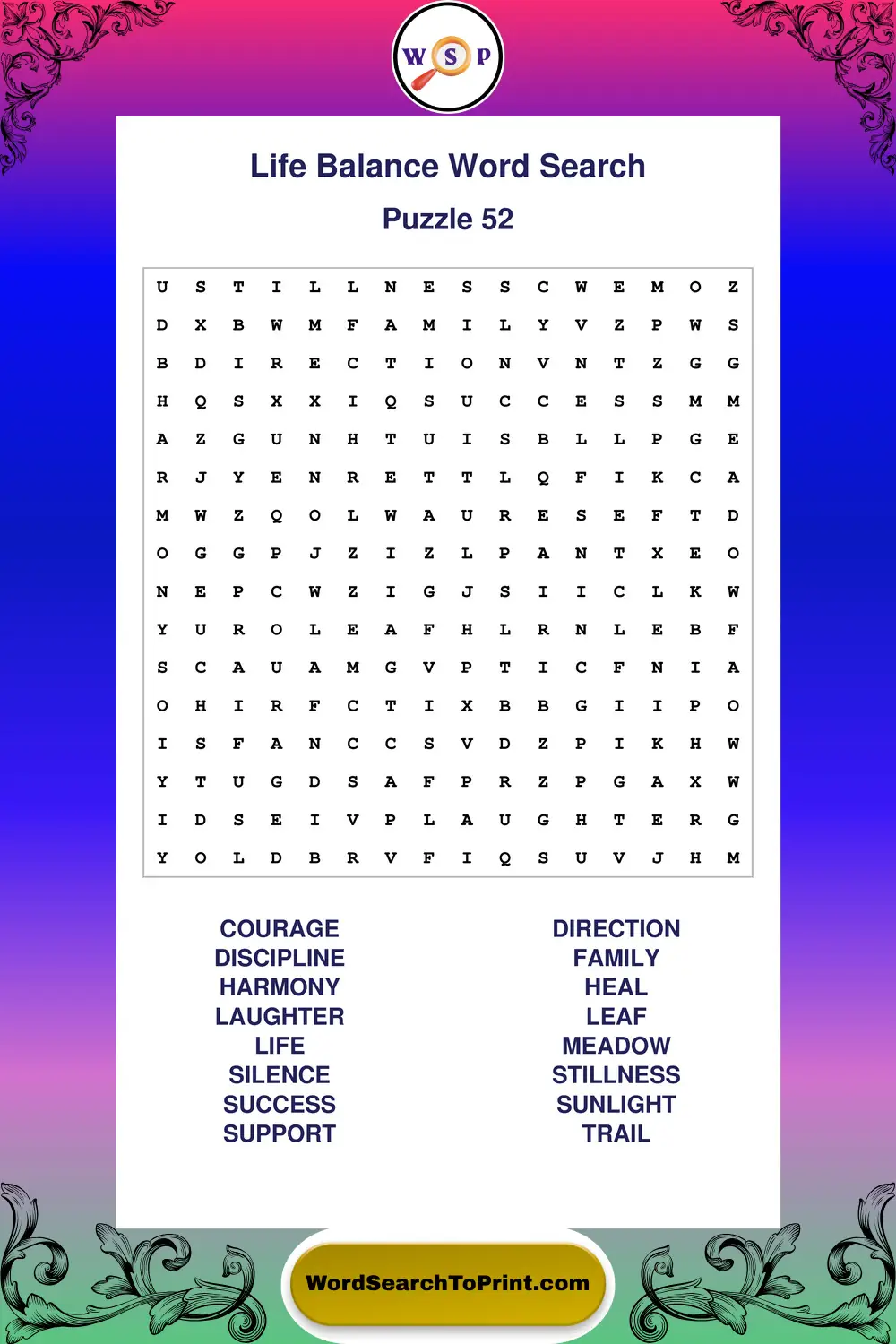 Life Balance Word Search Puzzle 52