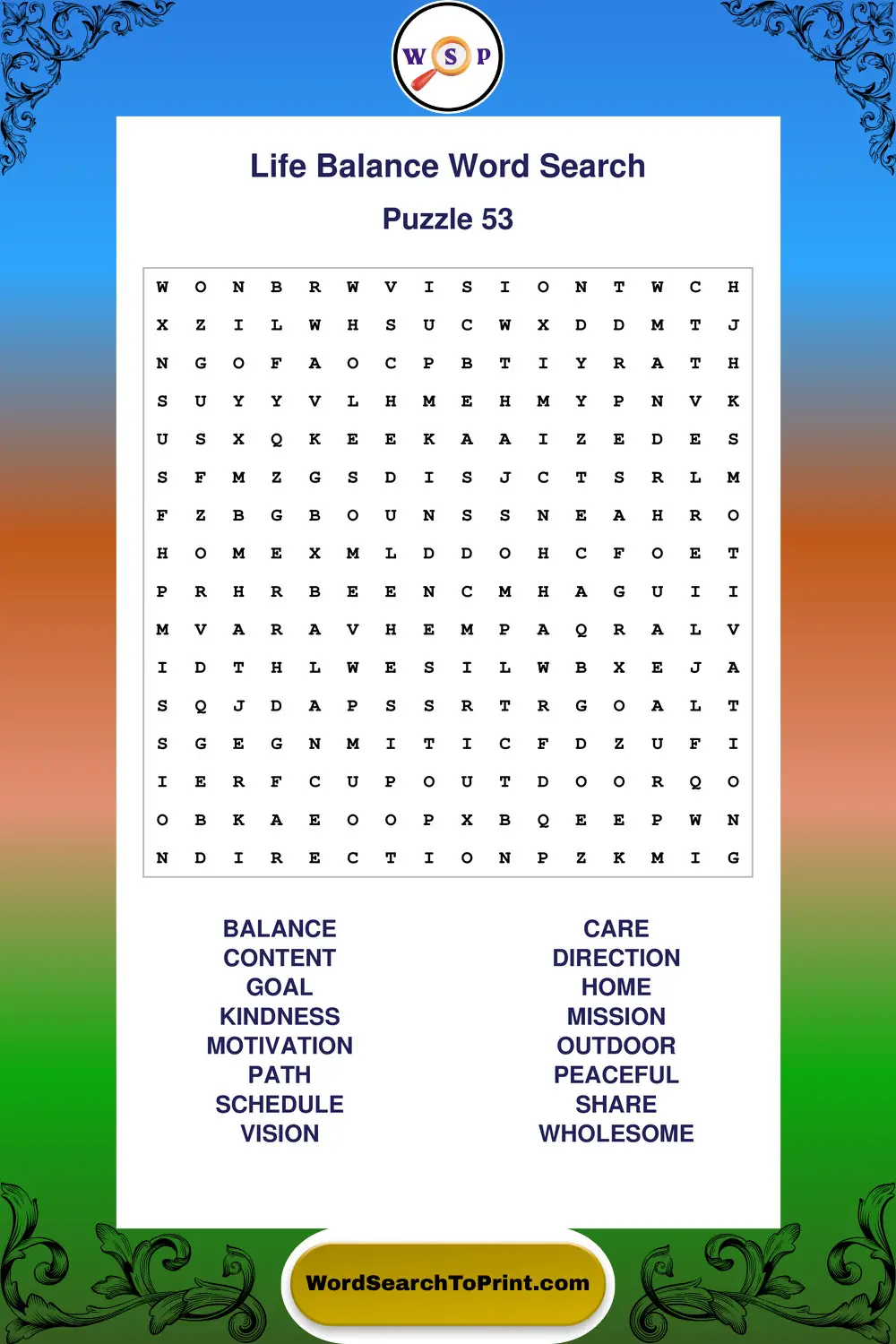 Life Balance Word Search Puzzle 53