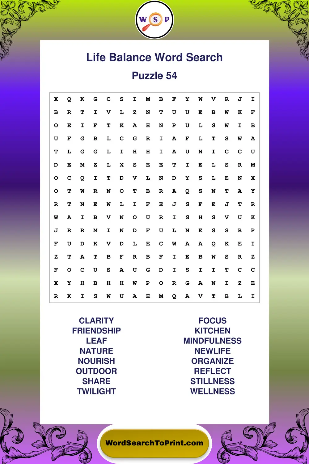 Life Balance Word Search Puzzle 54