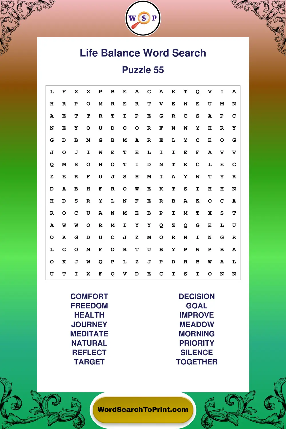Life Balance Word Search Puzzle 55