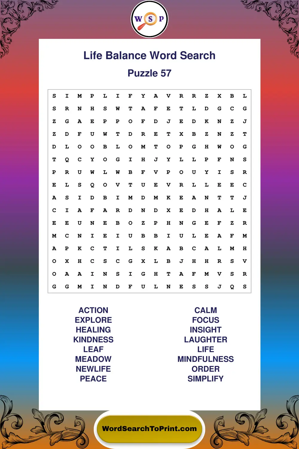Life Balance Word Search Puzzle 57