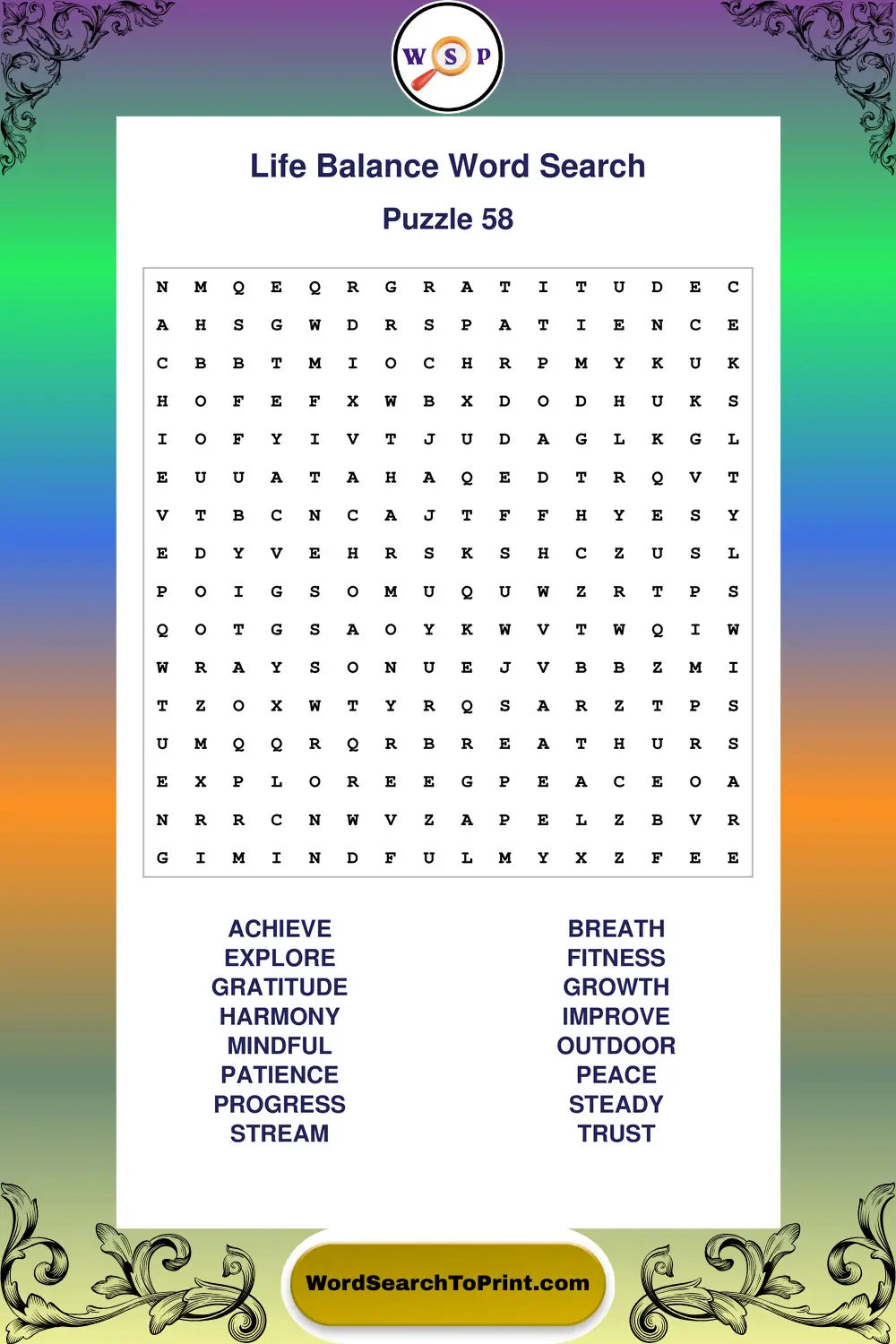 Life Balance Word Search Puzzle 58