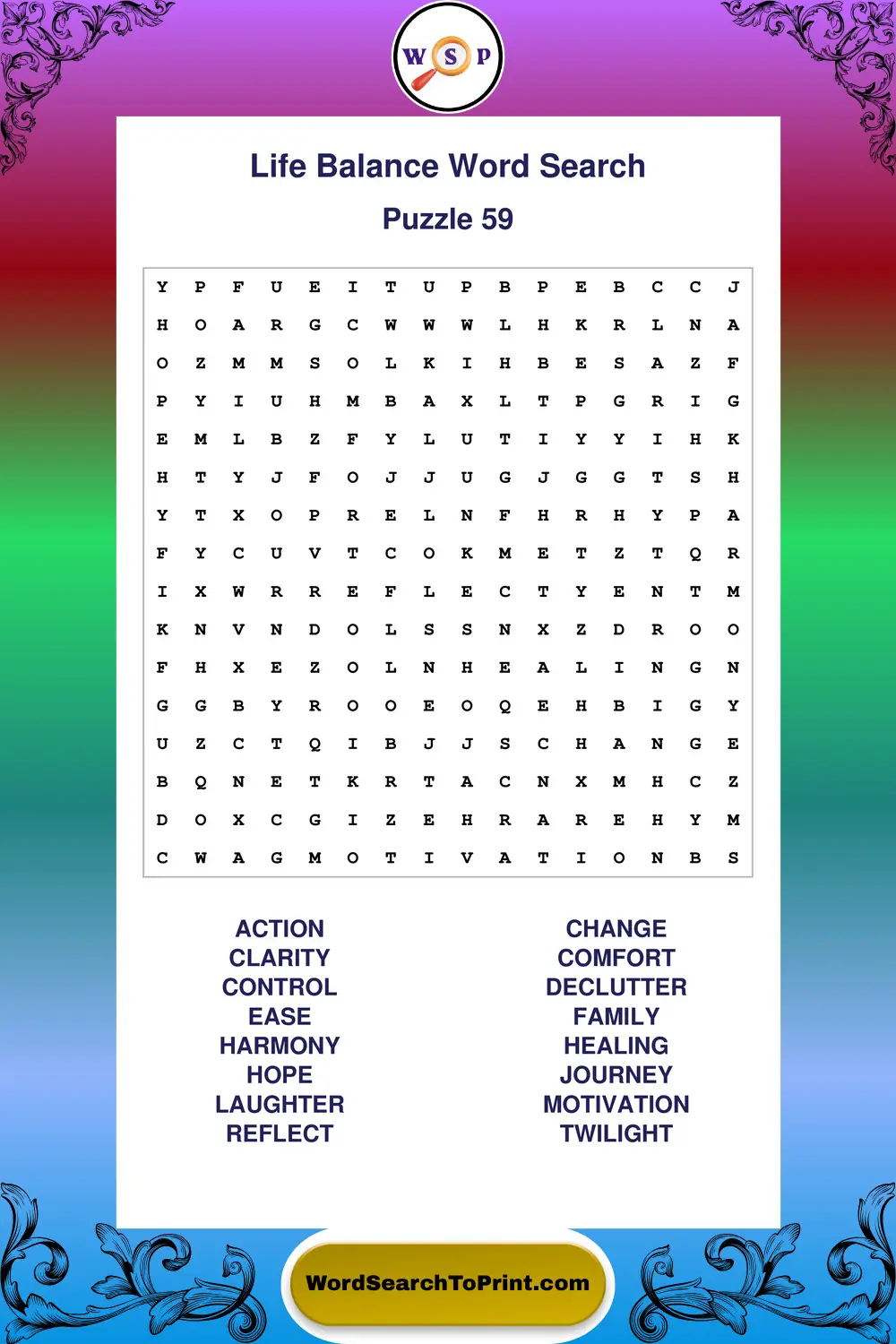 Life Balance Word Search Puzzle 59