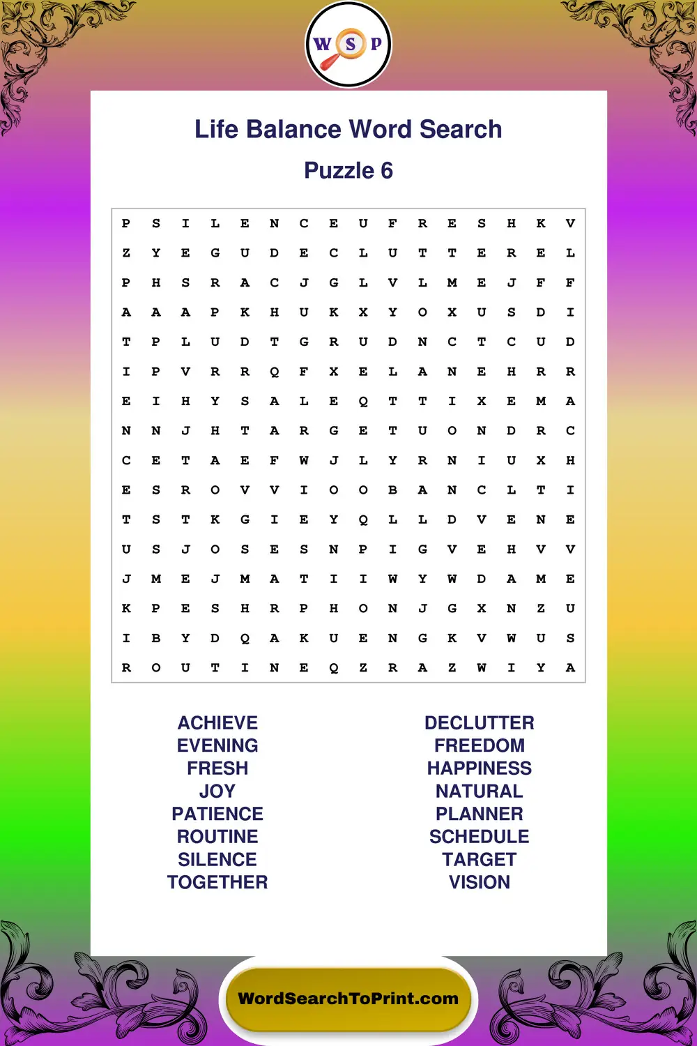 Life Balance Word Search Puzzle 6