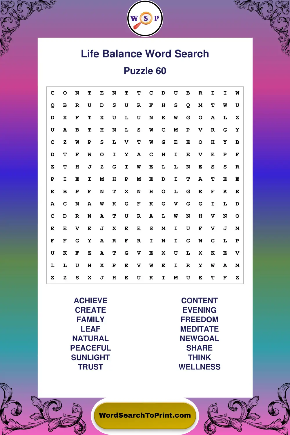 Life Balance Word Search Puzzle 60