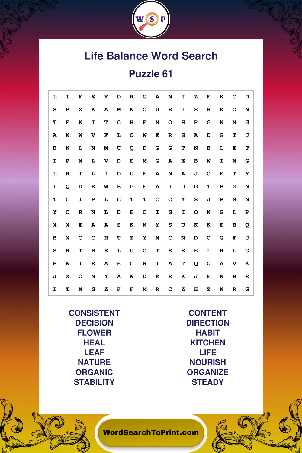 Life Balance Word Search Puzzle 61