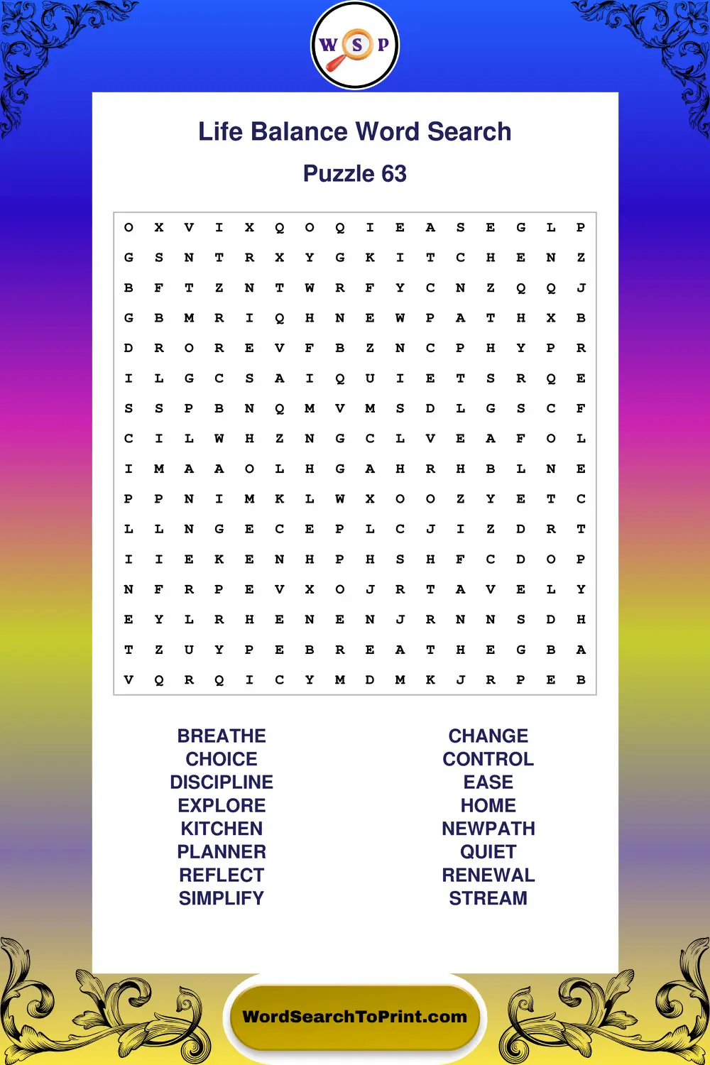 Life Balance Word Search Puzzle 63