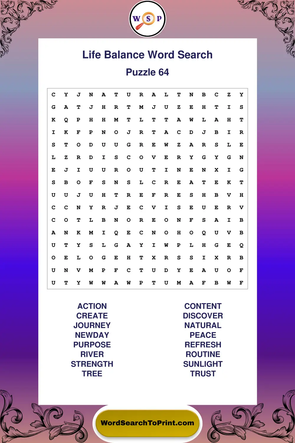Life Balance Word Search Puzzle 64