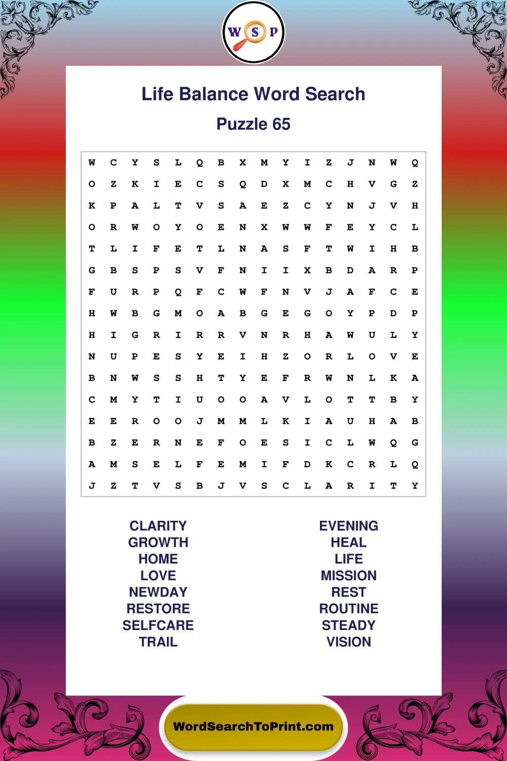 Life Balance Word Search Puzzle 65