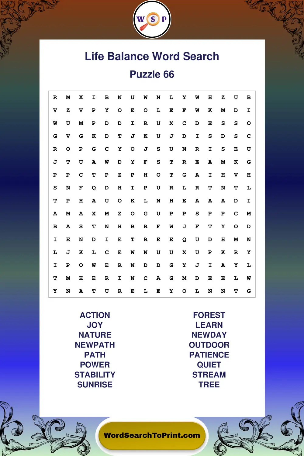 Life Balance Word Search Puzzle 66