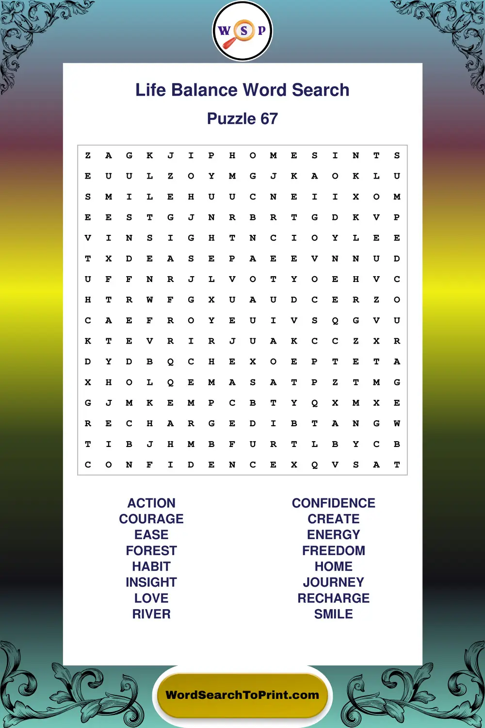 Life Balance Word Search Puzzle 67