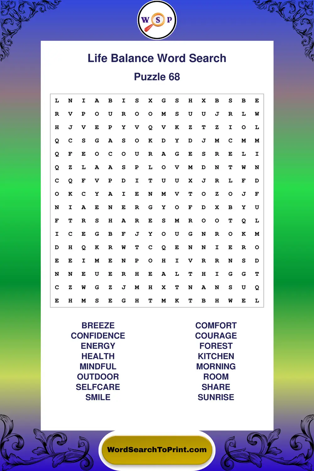 Life Balance Word Search Puzzle 68