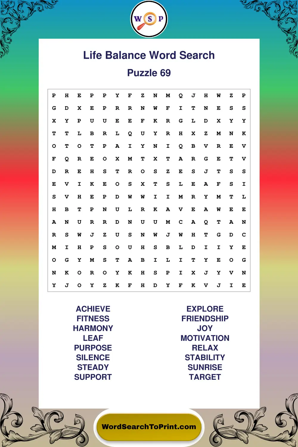 Life Balance Word Search Puzzle 69