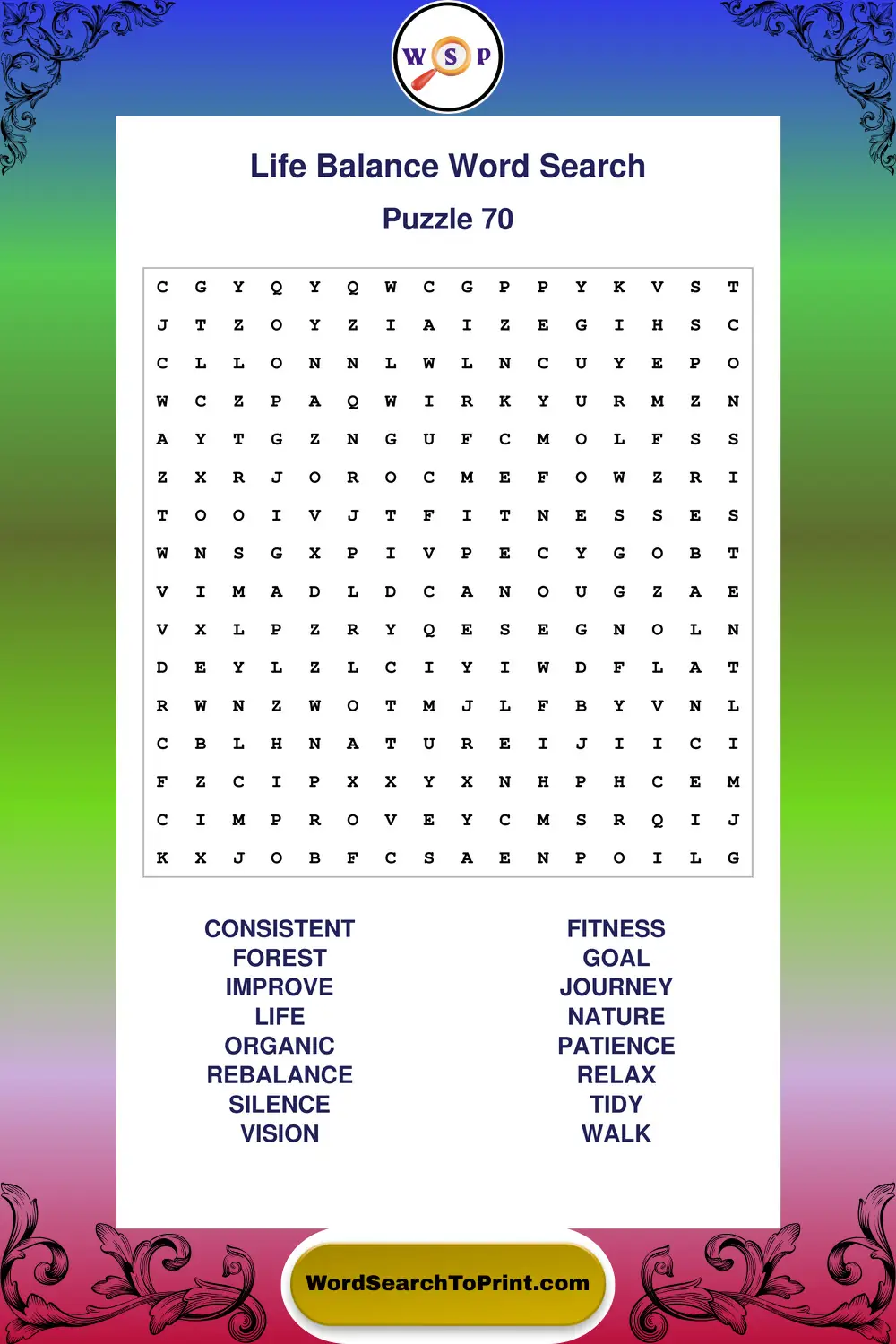 Life Balance Word Search Puzzle 70