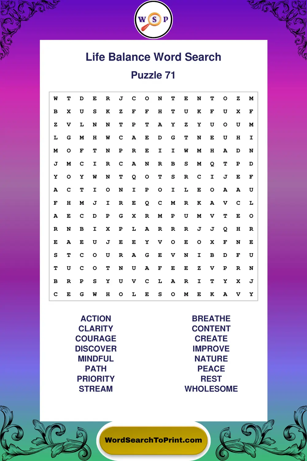 Life Balance Word Search Puzzle 71