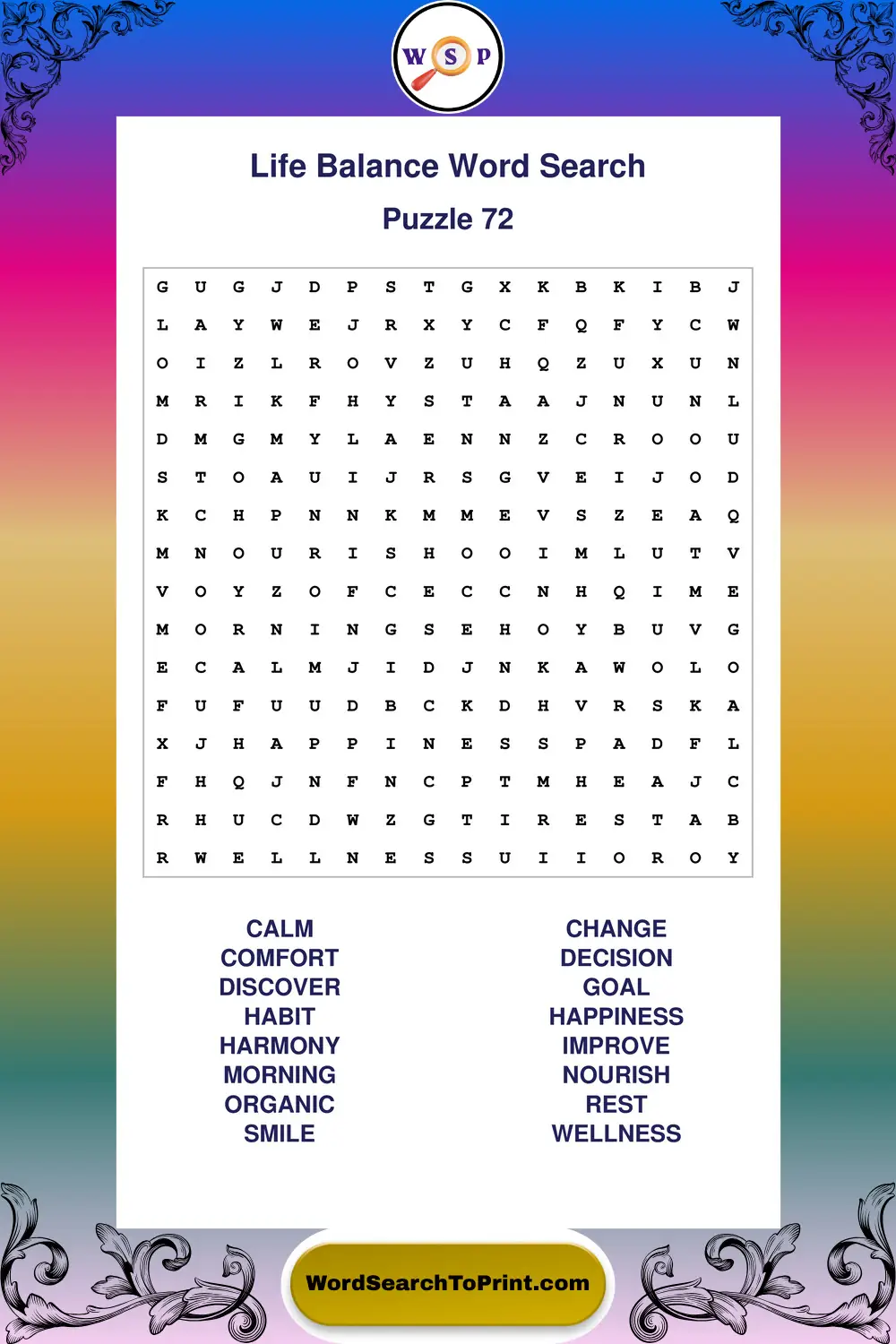 Life Balance Word Search Puzzle 72
