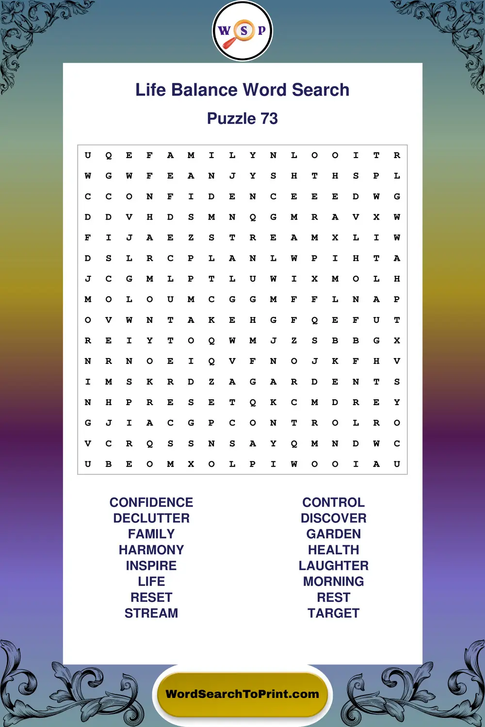 Life Balance Word Search Puzzle 73