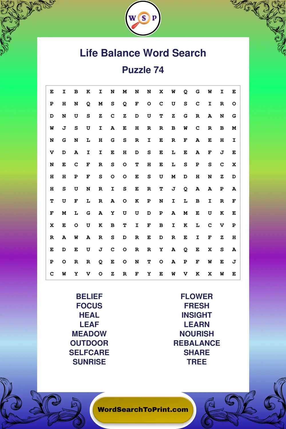 Life Balance Word Search Puzzle 74