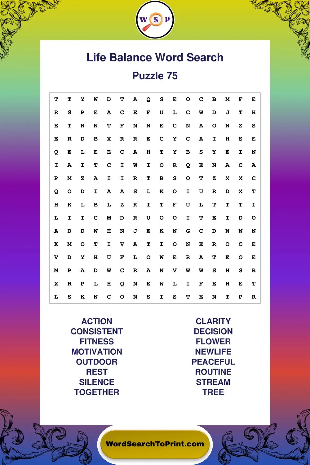 Life Balance Word Search Puzzle 75