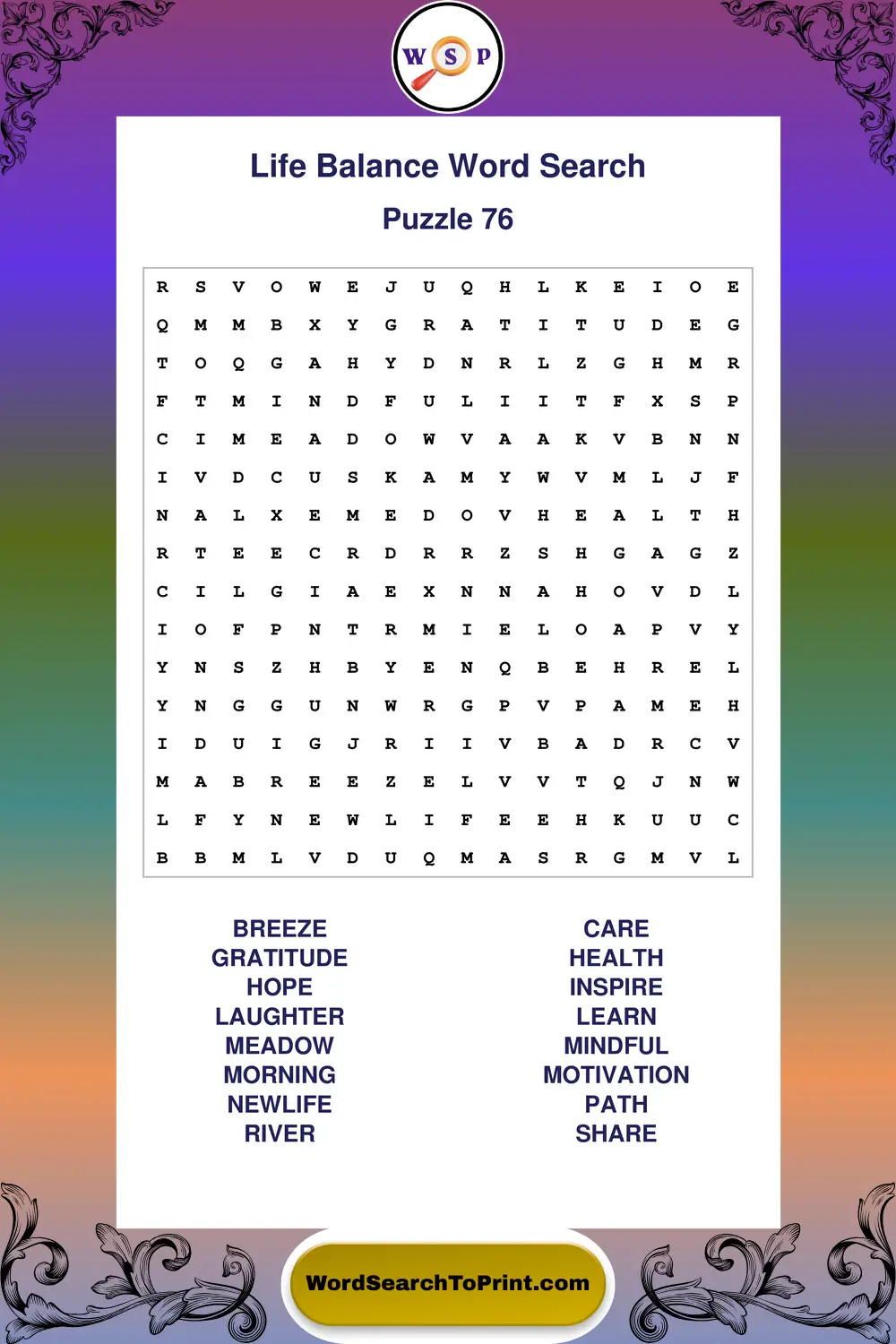 Life Balance Word Search Puzzle 76