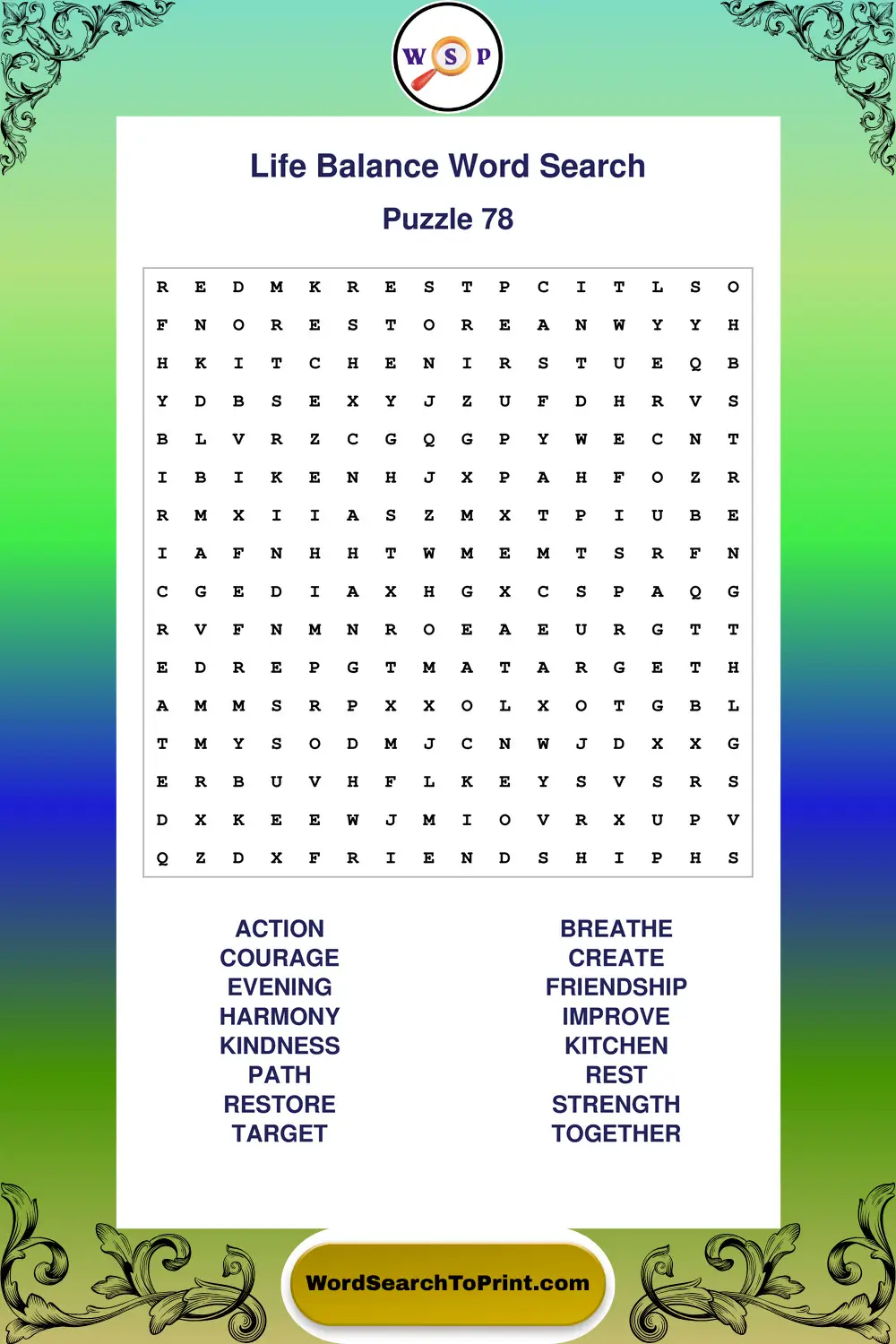Life Balance Word Search Puzzle 78