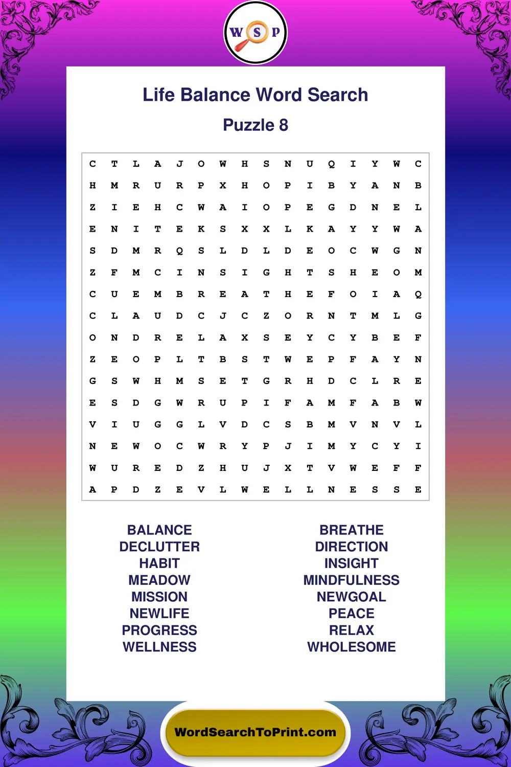 Life Balance Word Search Puzzle 8