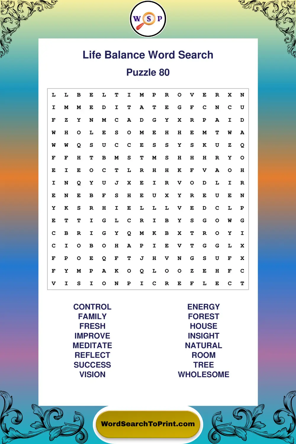 Life Balance Word Search Puzzle 80