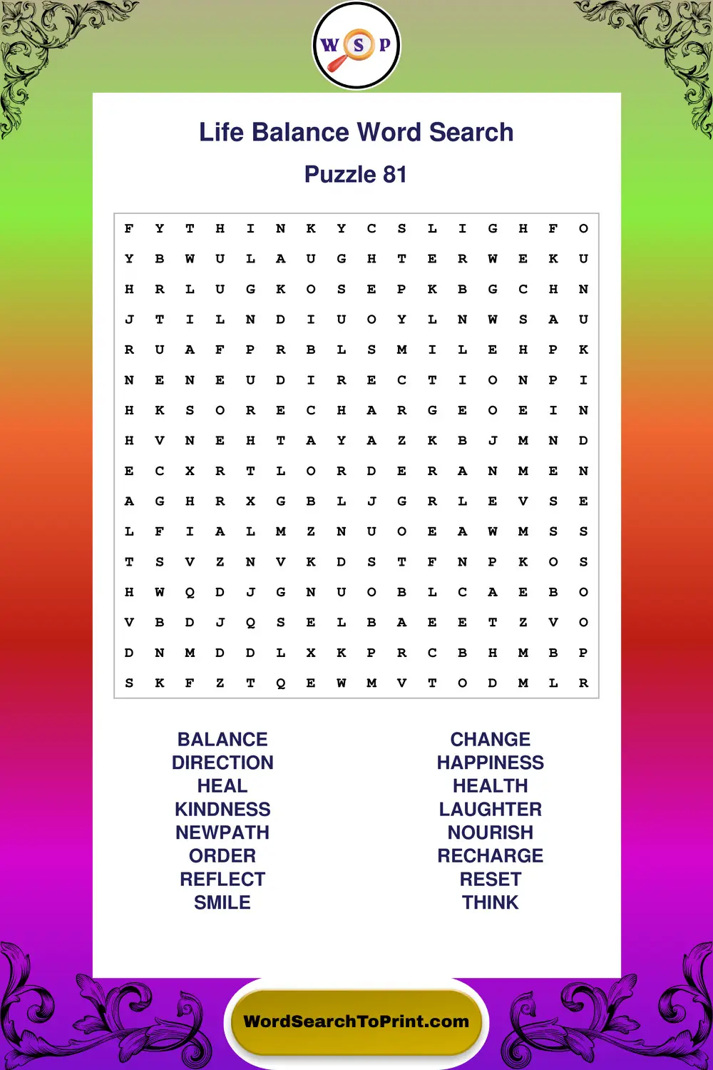 Life Balance Word Search Puzzle 81