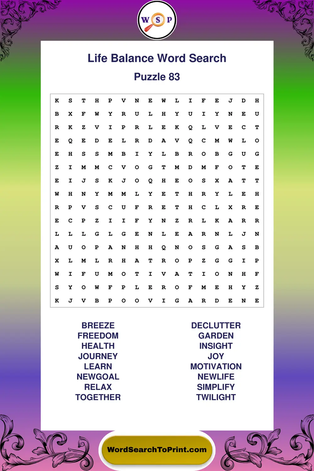 Life Balance Word Search Puzzle 83