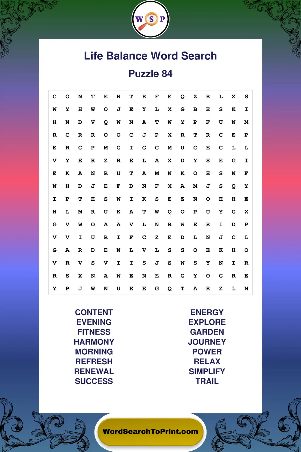 Life Balance Word Search Puzzle 84
