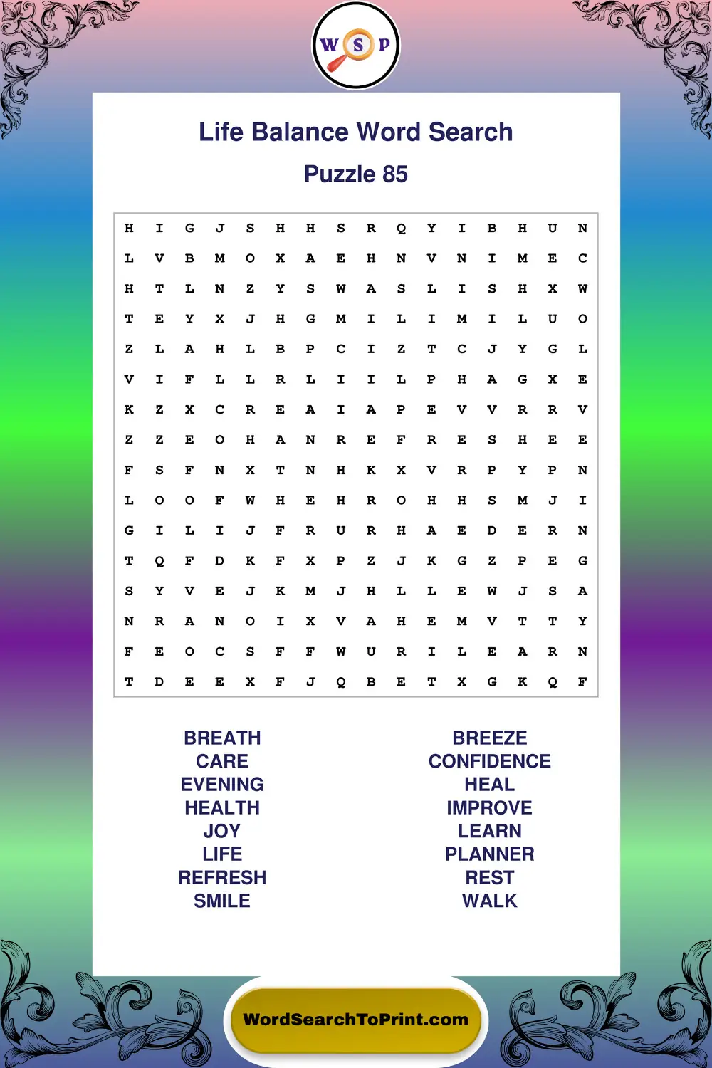 Life Balance Word Search Puzzle 85